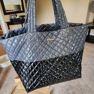 Black Grey Large Laquer MZ Wallace Metro Tote